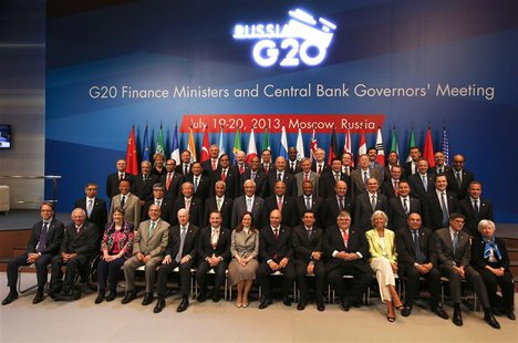 G20 finance ministers and central bank governors pose for a family photo as they meet in Moscow, July 20, 2013. REUTERS/Grigory Dukor G20 finance ministers and central bank governors pose for a family photo as they meet in Moscow, July 20, 2013. REUTERS/Grigory Dukor