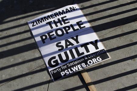 A sign lays on the ground at a protest of the acquittal of George Zimmerman for the 2012 shooting death of Trayvon Martin, in Los Angeles, California July 15, 2013.
Credit: Reuters/Jonathan Alcorn
A sign lays on the ground at a protest of the acquittal of George Zimmerman for the 2012 shooting death of Trayvon Martin, in Los Angeles, California July 15, 2013.
Credit: Reuters/Jonathan Alcorn