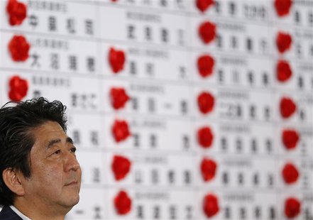 Japan's Prime Minister Shinzo Abe, and the leader of the ruling Liberal Democratic Party (LDP), listens to a question during an interview by Japan's Prime Minister Shinzo Abe, and the leader of the ruling Liberal Democratic Party (LDP), listens to a question during an interview by