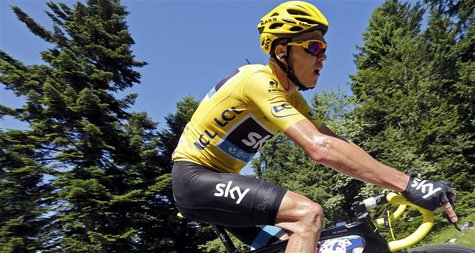 Race leader yellow jersey holder Team Sky rider Christopher Froome of Britain cycles during the 125 km stage of the centenary Tour de France Race leader yellow jersey holder Team Sky rider Christopher Froome of Britain cycles during the 125 km stage of the centenary Tour de France