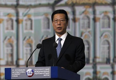 Chinese Vice Premier Zhang Gaoli delivers a speech during a session of the St. Petersburg International Economic Forum in St. Petersburg, Ju Chinese Vice Premier Zhang Gaoli delivers a speech during a session of the St. Petersburg International Economic Forum in St. Petersburg, Ju