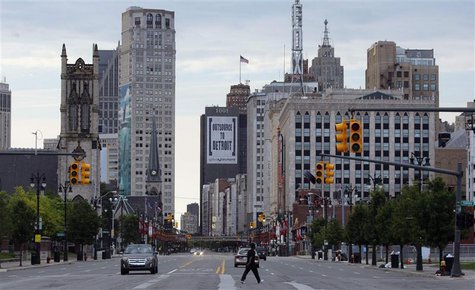 Downtown Detroit is seen looking south along Woodward Avenue in Detroit, Michigan July 21, 2013. REUTERS/ Rebecca Cook Downtown Detroit is seen looking south along Woodward Avenue in Detroit, Michigan July 21, 2013. REUTERS/ Rebecca Cook