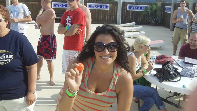 Another contestant for our "Balls in her Box" (or "Cup") game! The contestants really got into it!