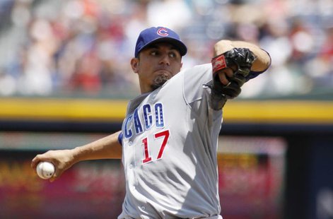 Chicago Cubs starting pitcher Matt Garza throws to an Atlanta Braves batter in the second inning at their MLB National League baseball game Chicago Cubs starting pitcher Matt Garza throws to an Atlanta Braves batter in the second inning at their MLB National League baseball game