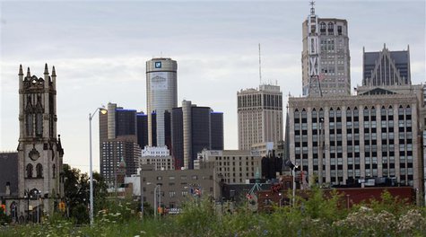 Downtown Detroit, including the General Motors World Headquarters (2nd L), is pictured from a vacant lot along Woodward Avenue in Detroit, M Downtown Detroit, including the General Motors World Headquarters (2nd L), is pictured from a vacant lot along Woodward Avenue in Detroit, M