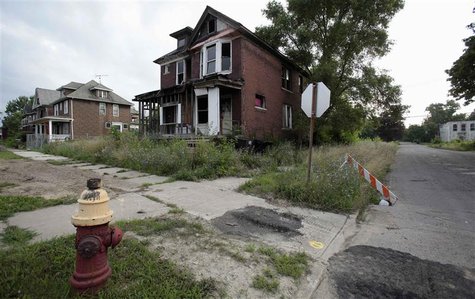 A vacant blighted home is seen on West Grand Boulevard, a once thriving neighborhood, in Detroit, Michigan July 23, 2013. REUTERS/ Rebecca C A vacant blighted home is seen on West Grand Boulevard, a once thriving neighborhood, in Detroit, Michigan July 23, 2013. REUTERS/ Rebecca C