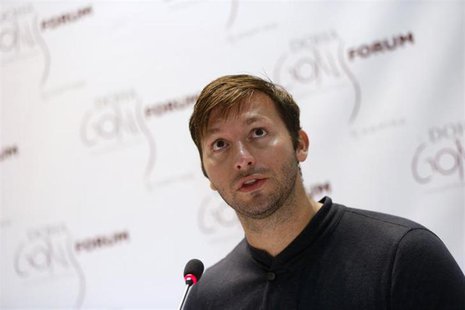 Five-time Olympic gold medallist Australia's Ian Thorpe speaks during the news conference for the Doha Gathering of All Leaders In Sport (GO Five-time Olympic gold medallist Australia's Ian Thorpe speaks during the news conference for the Doha Gathering of All Leaders In Sport (GO