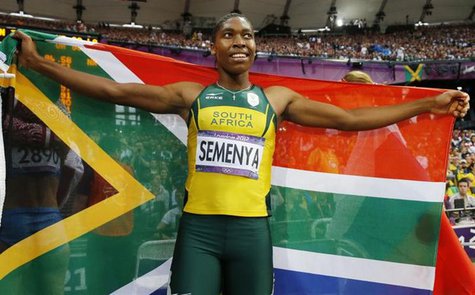 South Africa's Caster Semenya celebrates after she won silver in the women's 800m final at the London 2012 Olympic Games at the Olympic Stad South Africa's Caster Semenya celebrates after she won silver in the women's 800m final at the London 2012 Olympic Games at the Olympic Stad
