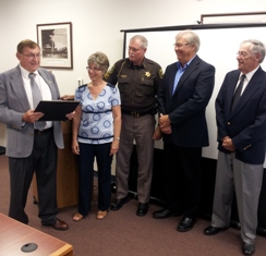 (l-r)Norm Heinemann, Ann Edgell, John Pollack, Ted Gordon, and Warren Canon at Branch County Courthouse ceremony 7/23/13 (l-r)Norm Heinemann, Ann Edgell, John Pollack, Ted Gordon, and Warren Canon at Branch County Courthouse ceremony 7/23/13