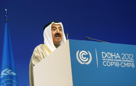 Kuwait's Emir Sheikh Sabah al-Ahmad al-Sabah talks during the opening ceremony of the plenary session of the high-level segment of the 18th Kuwait's Emir Sheikh Sabah al-Ahmad al-Sabah talks during the opening ceremony of the plenary session of the high-level segment of the 18th
