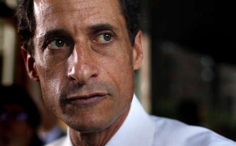 Former U.S. congressman from New York and current Democratic candidate for New York City Mayor Anthony Weiner stops to speak to the media ou Former U.S. congressman from New York and current Democratic candidate for New York City Mayor Anthony Weiner stops to speak to the media ou