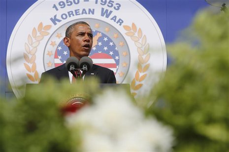 U.S. President Barack Obama delivers remarks on the 60th anniversary of the end of the Korean War, at the Korean War Veterans Memorial in Wa U.S. President Barack Obama delivers remarks on the 60th anniversary of the end of the Korean War, at the Korean War Veterans Memorial in Wa