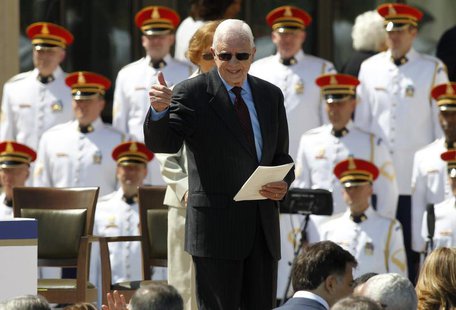 Former U.S. President Jimmy Carter leaves the stage at the end of the dedication of the George W. Bush Presidential Center on the campus of Former U.S. President Jimmy Carter leaves the stage at the end of the dedication of the George W. Bush Presidential Center on the campus of