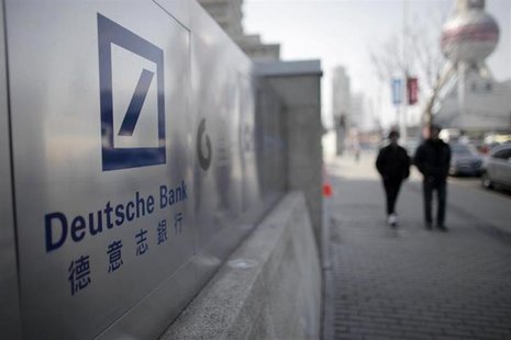 A Deutsche Bank sign is seen outside of a corporate building in Shanghai's financial district February 23, 2011. REUTERS/Carlos Barria A Deutsche Bank sign is seen outside of a corporate building in Shanghai's financial district February 23, 2011. REUTERS/Carlos Barria