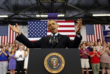 U.S. President Barack Obama speaks about the economy during a visit to Knox College in Galesburg, Illinois July 24, 2013. REUTERS/Kevin Lama U.S. President Barack Obama speaks about the economy during a visit to Knox College in Galesburg, Illinois July 24, 2013. REUTERS/Kevin Lama