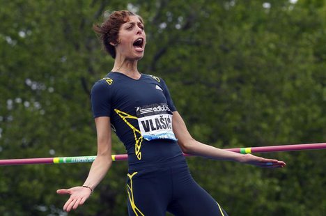 Blanka Vlasic of Croatia celebrates clearing the bar at 1.91 meters on her way to winning the women's high jump at the Diamond League Adidas Blanka Vlasic of Croatia celebrates clearing the bar at 1.91 meters on her way to winning the women's high jump at the Diamond League Adidas