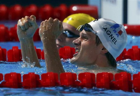 REFILE- CORRECTING DATE- France's Yannick Agnel celebrates after winning the men's 200m freestyle final during the World Swimming Championsh REFILE- CORRECTING DATE- France's Yannick Agnel celebrates after winning the men's 200m freestyle final during the World Swimming Championsh