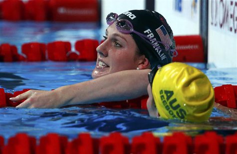 Missy Franklin of the U.S. (L) reacts beside Australia's Emily Seebohm after winning the women's 100m backstroke final during the World Swim Missy Franklin of the U.S. (L) reacts beside Australia's Emily Seebohm after winning the women's 100m backstroke final during the World Swim