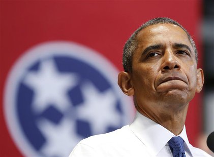 U.S. President Barack Obama pauses while talking to employees after touring the Amazon Fulfillment Center in Chattanooga, Tennessee, July 30 U.S. President Barack Obama pauses while talking to employees after touring the Amazon Fulfillment Center in Chattanooga, Tennessee, July 30