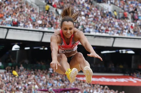 Great Britain's Jessica Ennis-Hill competes before winning the women's long jump event at the London Diamond League 'Anniversary Games' athl Great Britain's Jessica Ennis-Hill competes before winning the women's long jump event at the London Diamond League 'Anniversary Games' athl