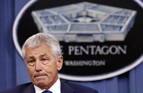 U.S. Defense Secretary Chuck Hagel listens to a question during a briefing on the Defense Department's FY2014 budget at the Pentagon in Wash U.S. Defense Secretary Chuck Hagel listens to a question during a briefing on the Defense Department's FY2014 budget at the Pentagon in Wash