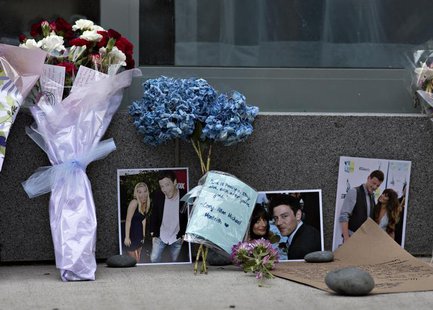Flowers and photos are left at a small memorial for Canadian actor Cory Monteith outside a downtown hotel in Vancouver, British Columbia Jul Flowers and photos are left at a small memorial for Canadian actor Cory Monteith outside a downtown hotel in Vancouver, British Columbia Jul