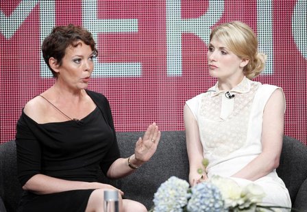 Actresses Olivia Coleman (L) and Jodie Whittaker stars of the new series "Broadchurch" on the BBC America cable channel take part in a panel Actresses Olivia Coleman (L) and Jodie Whittaker stars of the new series "Broadchurch" on the BBC America cable channel take part in a panel