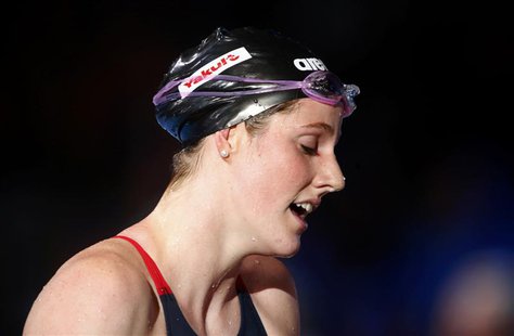Winner Missy Franklin of the U.S. reacts after the women's 200m freestyle final during the World Swimming Championships at the Sant Jordi ar Winner Missy Franklin of the U.S. reacts after the women's 200m freestyle final during the World Swimming Championships at the Sant Jordi ar
