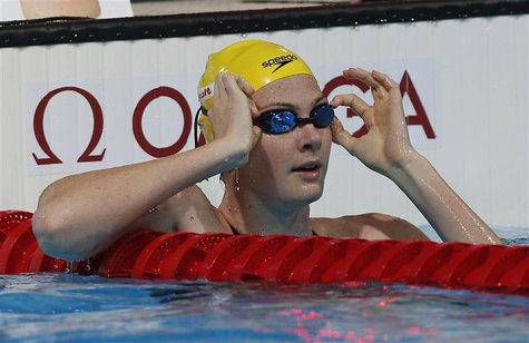Australia's Cate Campbell checks her time after finishing second in her women's 100m freestyle semi-final during the World Swimming Champion Australia's Cate Campbell checks her time after finishing second in her women's 100m freestyle semi-final during the World Swimming Champion