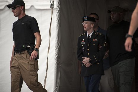 U.S. Army Private First Class Bradley Manning (R) is escorted out of court after the verdict for his military trial at Fort Meade, Maryland U.S. Army Private First Class Bradley Manning (R) is escorted out of court after the verdict for his military trial at Fort Meade, Maryland