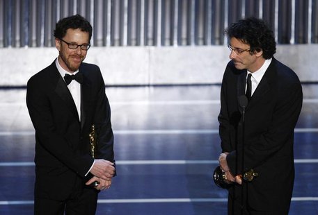 Ethan (L) and Joel Coen accept the Oscar for best screenplay for "No Country for Old Men" during the 80th annual Academy Awards, the Oscars, Ethan (L) and Joel Coen accept the Oscar for best screenplay for "No Country for Old Men" during the 80th annual Academy Awards, the Oscars,