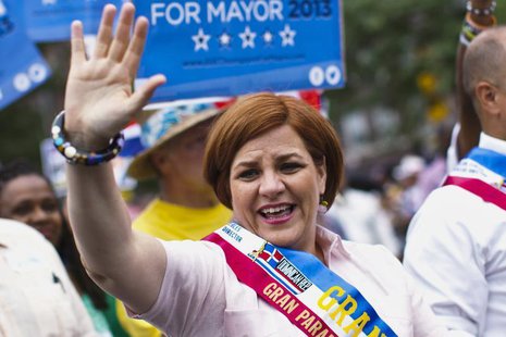 New York mayoral candidate Christine Quinn waves to the crowd while attending the annual Dominican Day Parade in the Bronx, New York July 28 New York mayoral candidate Christine Quinn waves to the crowd while attending the annual Dominican Day Parade in the Bronx, New York July 28