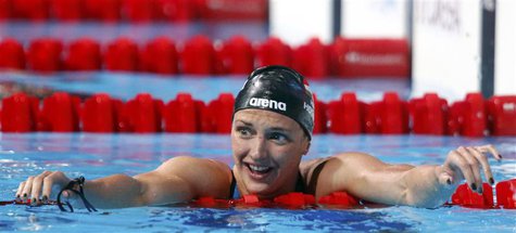 Hungary's Katinka Hosszu reacts after winning the women's 400m medley final during the World Swimming Championships at the Sant Jordi arena Hungary's Katinka Hosszu reacts after winning the women's 400m medley final during the World Swimming Championships at the Sant Jordi arena