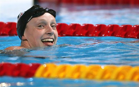 Katie Ledecky of the U.S. smiles after winning the women's 800m freestyle final during the World Swimming Championships at the Sant Jordi ar Katie Ledecky of the U.S. smiles after winning the women's 800m freestyle final during the World Swimming Championships at the Sant Jordi ar
