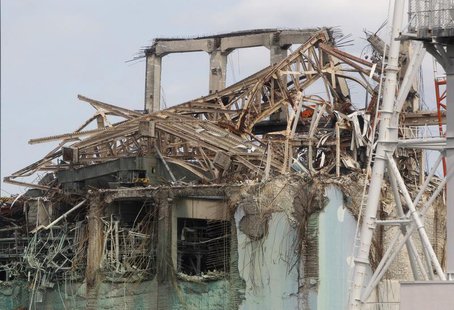 A view of the destroyed roof of the No.3 reactor building of Tokyo Electric Power Co. (TEPCO)'s tsunami-crippled Fukushima Daiichi nuclear p A view of the destroyed roof of the No.3 reactor building of Tokyo Electric Power Co. (TEPCO)'s tsunami-crippled Fukushima Daiichi nuclear p