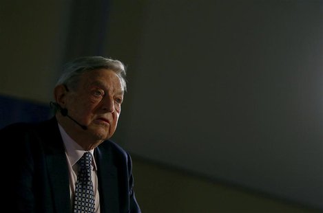 George Soros, Chairman of Soros Fund Management LLC addresses the audience during an economic speech in Frankfurt April 9, 2013, on the topi George Soros, Chairman of Soros Fund Management LLC addresses the audience during an economic speech in Frankfurt April 9, 2013, on the topi