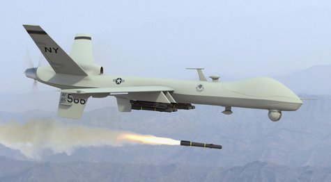 Predator Drone fires a missile - USAF Image Predator Drone fires a missile - USAF Image