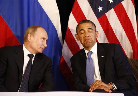 File photo of U.S. President Barack Obama (R) meeting with Russia's President Vladimir Putin in Los Cabos, Mexico, June 18, 2012. REUTERS/Ja File photo of U.S. President Barack Obama (R) meeting with Russia's President Vladimir Putin in Los Cabos, Mexico, June 18, 2012. REUTERS/Ja