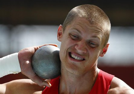 Trey Hardee of the U.S. competes in the men's decathlon shot put event at the IAAF World Athletics Championships at the Luzhniki stadium in Trey Hardee of the U.S. competes in the men's decathlon shot put event at the IAAF World Athletics Championships at the Luzhniki stadium in