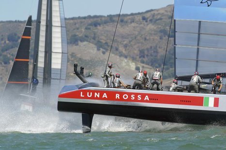 Italy's Luna Rossa Challenge (R) passes Sweden's Artemis Racing during Race 4 of their Louis Vuitton Cup semi-finals in San Francisco, Calif Italy's Luna Rossa Challenge (R) passes Sweden's Artemis Racing during Race 4 of their Louis Vuitton Cup semi-finals in San Francisco, Calif