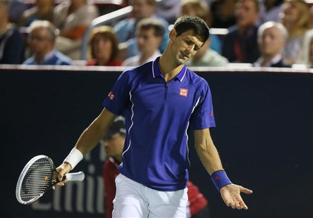 Novak Djokovic of Serbia reacts during semi-final action against Rafael Nadal of Spain at the men's Rogers Cup tennis tournament in Montreal Novak Djokovic of Serbia reacts during semi-final action against Rafael Nadal of Spain at the men's Rogers Cup tennis tournament in Montreal
