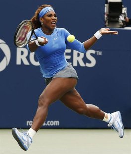 Serena Williams of the U.S. Hits a return to Sorana Cirstea of Romania during their women's final tennis match of the Rogers Cup tennis tour Serena Williams of the U.S. Hits a return to Sorana Cirstea of Romania during their women's final tennis match of the Rogers Cup tennis tour