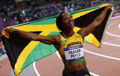Jamaica's Shelly-Anne Fraser-Price celebrates her second place finish in the women's 200m final during the London 2012 Olympic Games at the Jamaica's Shelly-Anne Fraser-Price celebrates her second place finish in the women's 200m final during the London 2012 Olympic Games at the