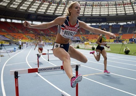 Meghan Beesley of Britain competes in the women's 400 metres hurdles heat during the IAAF World Athletics Championships at the Luzhniki Stad Meghan Beesley of Britain competes in the women's 400 metres hurdles heat during the IAAF World Athletics Championships at the Luzhniki Stad