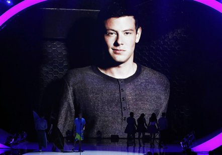 Actress Lea Michele walks off stage with "Glee" co-stars Jenna Ushkowitz, Amber Riley and Kevin McHale after accepting the Choice TV Actress Actress Lea Michele walks off stage with "Glee" co-stars Jenna Ushkowitz, Amber Riley and Kevin McHale after accepting the Choice TV Actress