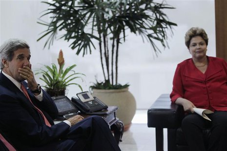 Brazil's President Dilma Rousseff (R) reacts during a meeting with U.S. Secretary of State John Kerry at Planalto Palace in Brasilia August Brazil's President Dilma Rousseff (R) reacts during a meeting with U.S. Secretary of State John Kerry at Planalto Palace in Brasilia August