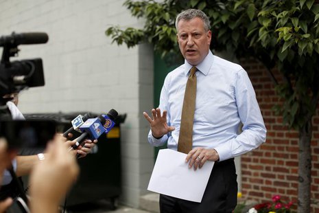 New York City mayoral candidate, Public Advocate Bill de Blasio, talks to the media during a campaign stop in the Brooklyn borough of New Yo New York City mayoral candidate, Public Advocate Bill de Blasio, talks to the media during a campaign stop in the Brooklyn borough of New Yo