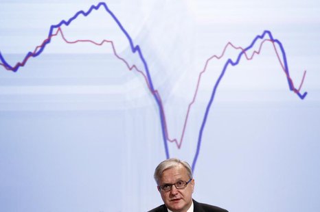 European Economic and Monetary Affairs Commissioner Olli Rehn presents the EU Commission's interim economic forecast during a news conferenc European Economic and Monetary Affairs Commissioner Olli Rehn presents the EU Commission's interim economic forecast during a news conferenc