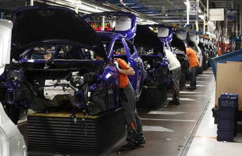 General view of the assembly line of the new Ford Fiesta in Cologne, February 4, 2013. REUTERS/Wolfgang Rattay (GERMANY - Tags: BUSINESS TRA General view of the assembly line of the new Ford Fiesta in Cologne, February 4, 2013. REUTERS/Wolfgang Rattay (GERMANY - Tags: BUSINESS TRA