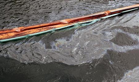 Absorbent booms collect oil from the Kalamazoo river after an oil pipeline, owned by Enbridge Energy Partners, leaked an estimated 820,000 gallons of oil into the Kalamazoo river in Western Michigan, near Marshall July 31, 2010.
Credit: Reuters/Rebecca Cook Absorbent booms collect oil from the Kalamazoo river after an oil pipeline, owned by Enbridge Energy Partners, leaked an estimated 820,000 gallons of oil into the Kalamazoo river in Western Michigan, near Marshall July 31, 2010.
Credit: Reuters/Rebecca Cook